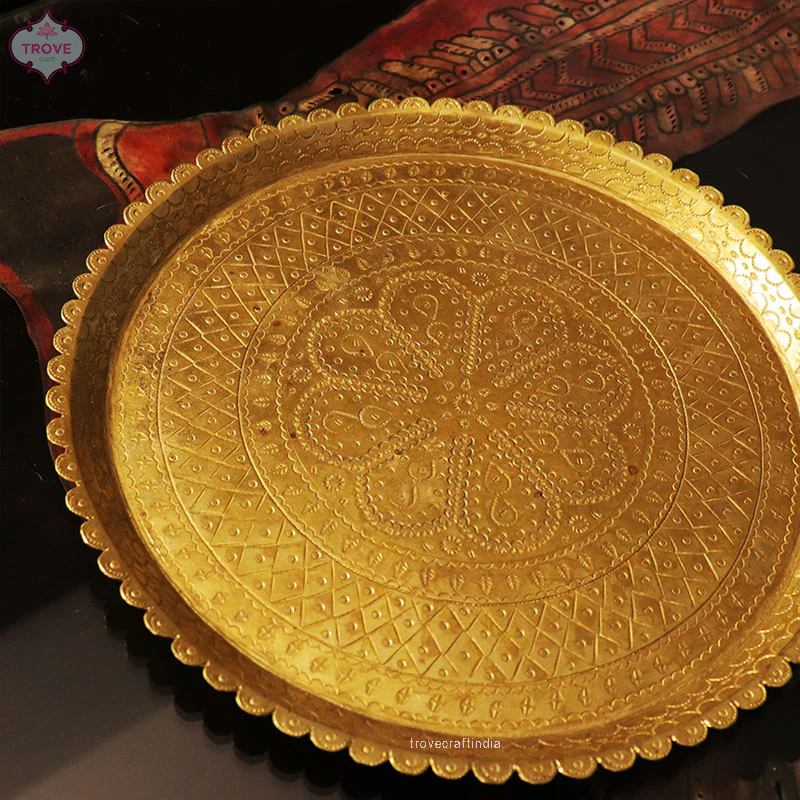 Hand-etched Traditional Brass Serving Thali / Tray - Image 3