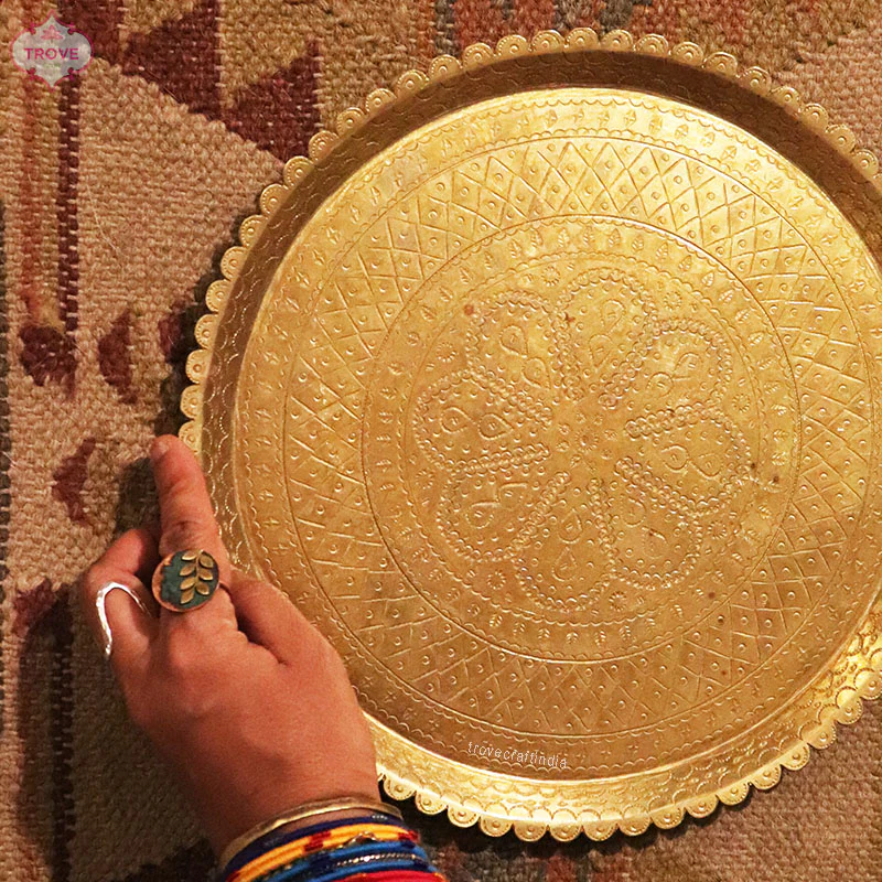Hand-etched Traditional Brass Serving Thali / Tray - Image 4