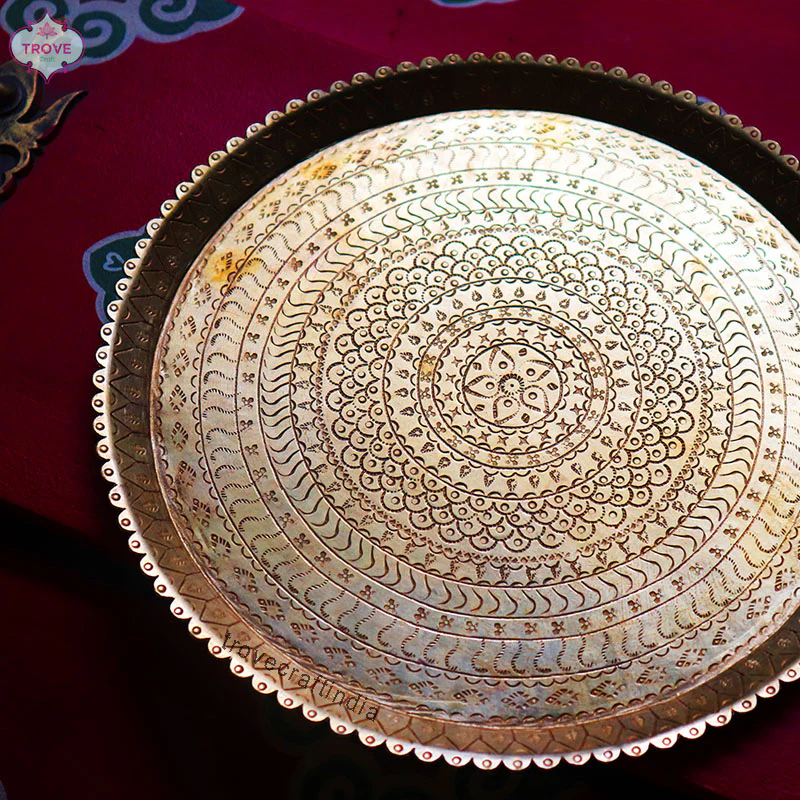 Hand-etched Traditional Brass Serving Thali / Tray - Image 6