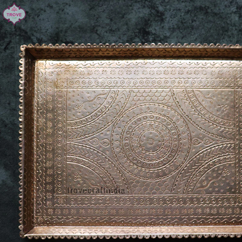 Hand-etched Traditional Brass Serving Thali / Tray - Image 7