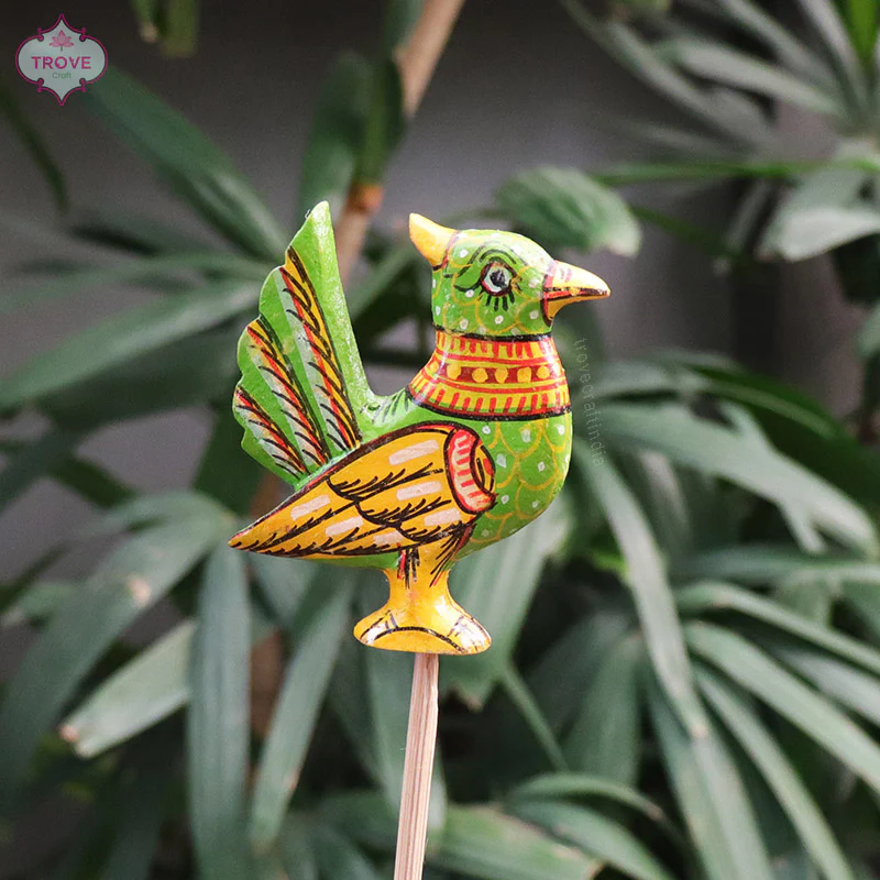16" Pattachitra Bird Indoor Garden Stakes (Set of 5) - Image 8