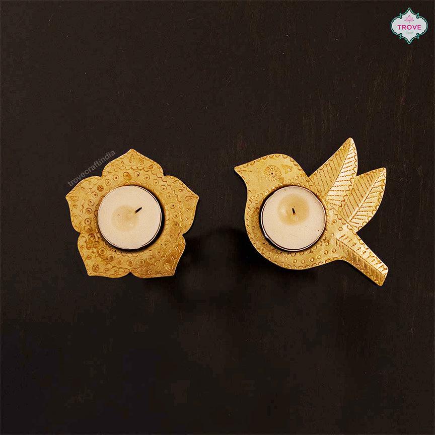 Traditional Hand-etched Brass Bird & Lotus Diya Set - Image 4