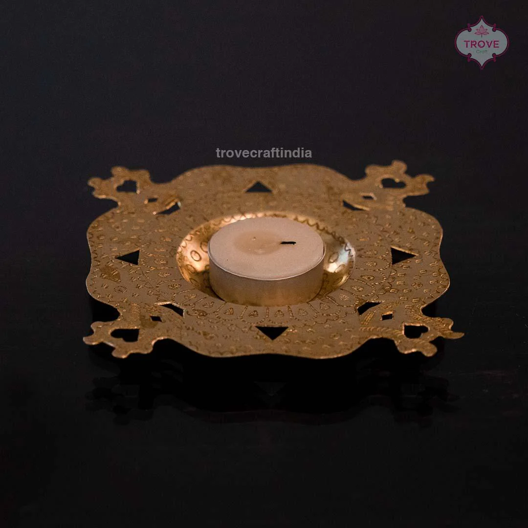 Hand-etched Brass Tea Light Holders Diyas - Image 4