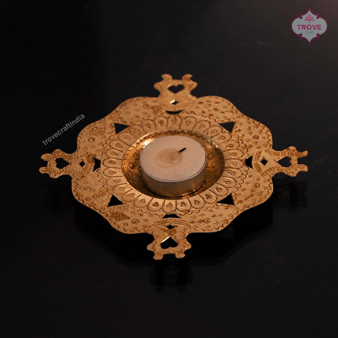 Hand-etched Brass Tea Light Holders Diyas - Image 5