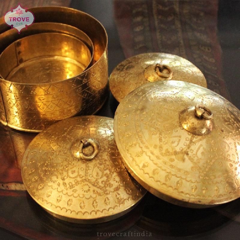 Hand-etched Traditional Brass Nesting Storage Boxes (Set of 3) - Image 3