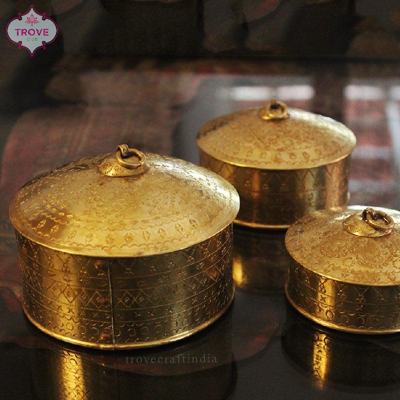 Hand-etched Traditional Brass Nesting Storage Boxes (Set of 3) - Image 5