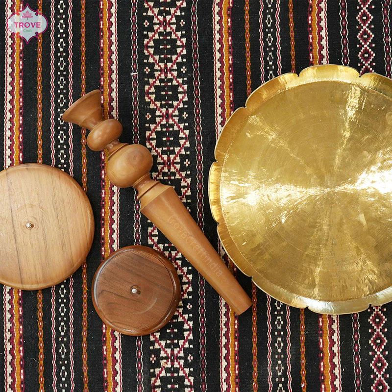 16" x 19" Teak Wood & Lotus Bell Metal ( Brass ) Peg table - Image 3