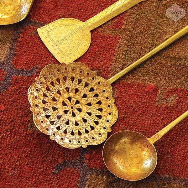 Traditional Hand-etched Brass Kitchen Ladles Set of 7 - Image 3
