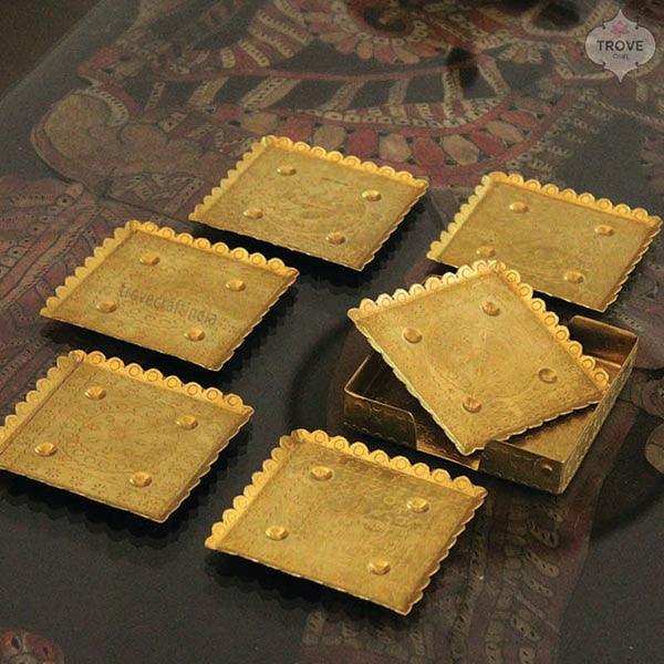 Traditional Brass Hand-etched tea coaster Set of 6 - Image 3